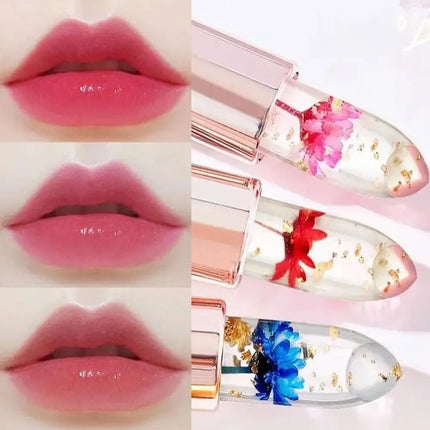 Transparent Flower Jelly Temperature Color-changing Lipstick long-lasting waterproof non stick cup  Anti-drying Lips Skin Care
