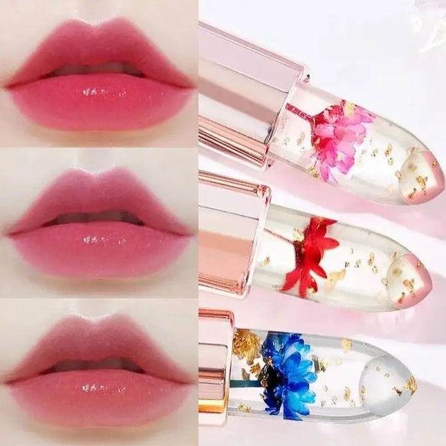 Transparent Flower Jelly Temperature Color-changing Lipstick long-lasting waterproof non stick cup  Anti-drying Lips Skin Care