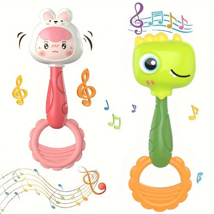Baby Hand Chime Toy - Cute Pink Rabbit Green Dinosaur Design, Promotes Children's Motor Skill Development and Sensory Learning