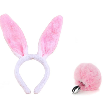 Cute Adorable 2pcs Bunny Tail Set Anal Plugs Anus Toys Buttplug Puppy Play Cosplay for Couple Female Sex Toys Adult Game SM
