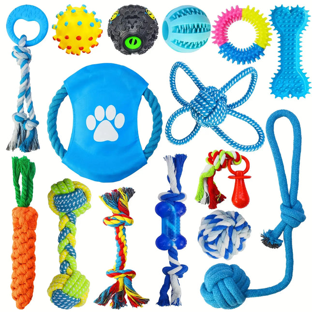 15PCS Dog Toys for Aggressive Chewers, Durable Rope Tug-of-War Chew Sticks & Unbreakable Rubber Balls for Small Medium Large Breeds