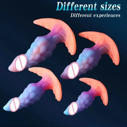 Fluorescent Monster Dildo Anal Plug Wearable Soft Liquid Silicone Dual Channel Stimulation For Men Women Couples Adult Sex Toys