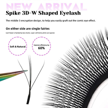 MASSCAKU Spike 3D W Eyelashes Extensions 0.07mm Thickness 8-15mm Mix Hand Woven Premade Volume Fans Lashes for Makeup Lovers