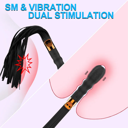 Leather Sex Whip Spanking Flogger Anal Vibrator G Spot Massage Multifunction Pleasure Wands for Fetish SM Restraint Bondage 18+