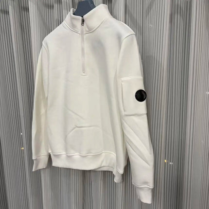Half zip hoodie for men, long sleeved fleece hoodie, half high neck top, simple sporty style versatile top for autumn and winter