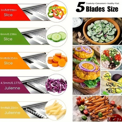 [Stainless Steel Mandoline Slicer] 5-Blade Adjustable Mandoline Slicer - 1 Set Stainless Steel Vegetable Slicer - Professional