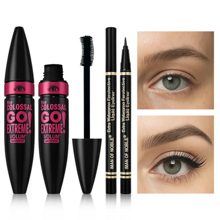 Mascara with Eyeliner Combo Black Slim Drawing Line Smooth Definition Long Lasting Waterproof Eye Makeup 2 Pcs Set