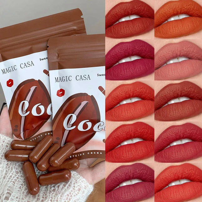 10-Color Capsule Lipstick Set Featuring Naturally Long-Lasting Mini Matte Lipsticks And Lip Gloss,Long-lasting makeup