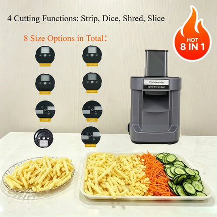 New 8 IN 1 Commercial Electric Food Processor Multifunctional Vegetable Cutter for Dicing, Slicing, Shredding and Strip Cutting