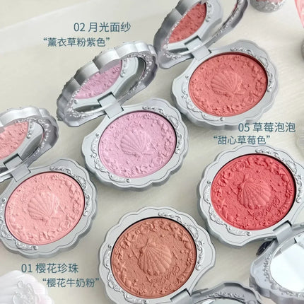 Flower Knows Shells Jewel Collection Embossed Silk Satin Blusher Expands Shrink Cheek Vintage Pearl Makeup