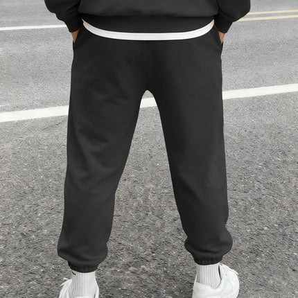 Men Retro Gothic Vertical Letter Flame & Planet Graphic Joggers Elastic Cuff Cozy Loose Fit Urban Casual Street Sweat Pants