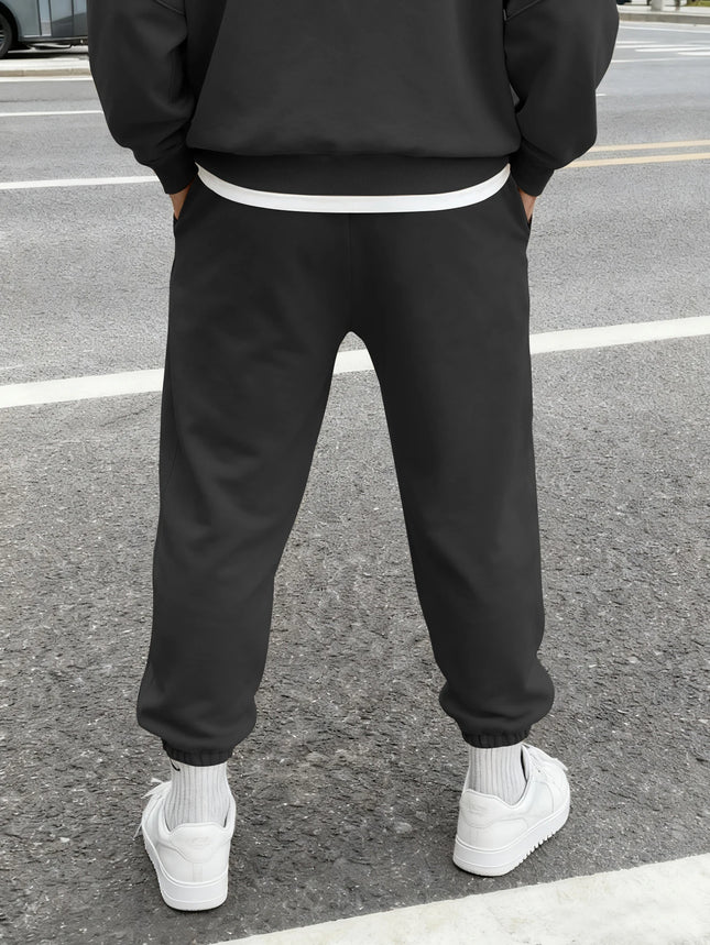 Men Retro Gothic Vertical Letter Flame & Planet Graphic Joggers Elastic Cuff Cozy Loose Fit Urban Casual Street Sweat Pants