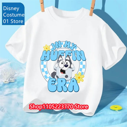 Autumn Winter Kids Bluey Short Sleeve T-Shirt Cartoon Printed Soft Tee Comfortable Daily Wear for Boys Girls