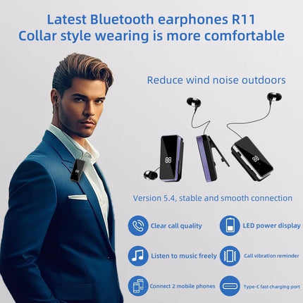 R11 PK K55 Wireless Bluetooth Earphones Collar style Business V5.4 Call/Music 20H Vibration Reminder Call Number Reporting