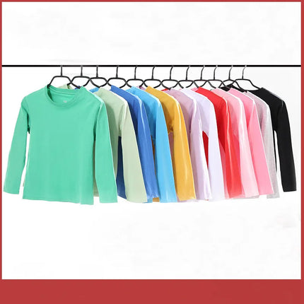 Long Sleeve T-shirt Cotton Solid Boys Girls Active T-shirts Tops Undershirts Children Basic Tee 1-16 Years