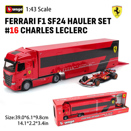 Bburago 1:43 2024 F1 MERCEDES-AMG F1 W15 HAULER SET#63 GEORGERUSSELL Ferrari SF24 alloy luxury car die cast car model toy series