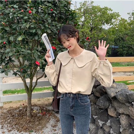 Casual Base Layer Top Autumn Collection Fresh Korean Style Doll Collar New Model Long Sleeve Shirt Women's Top