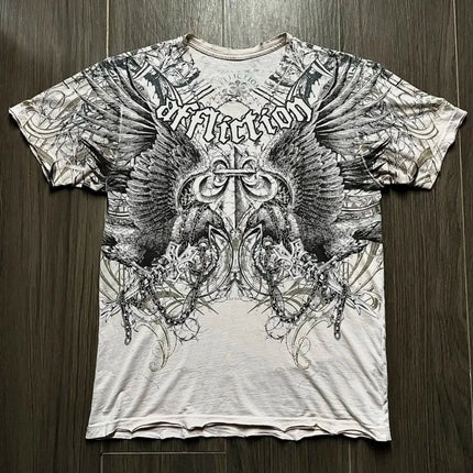 European and American men's summer Gothic letter skull print comfortable and breathable round neck T-shirt outdoor street top