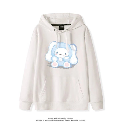 Haze Blue Cute Girl Sweet Heart Cute Girl Holding Toy Rabbit Dog Hooded College Wind Jk Tide Sweater Simple College Style Wear