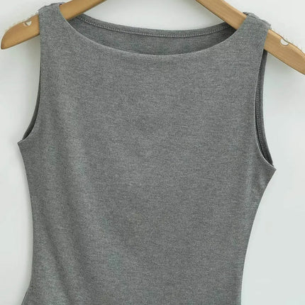 Women Double Layer Boat Neck Soft Slinky Tank Top