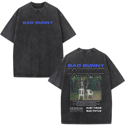 Rapper Bad Bunny Album Cover Print T-shirt Debi Tirar Mas Fotos DTMF Washed Vintage T Shirt Men Women Hip Hop Oversized T-shirts