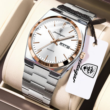 POEDAGAR Exquisite Business Men's Watch Stainless Steel Waterproof Luminous Man Wristwatch Date Week Classic Men's Quartz Watches