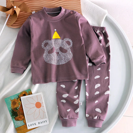 Multi Color Cute Cartoon Bear Print Toddler Baby Suits Tops Hoodie and Pants Comfortable Baby Sets for 1-8Y Kids Clothing Sets