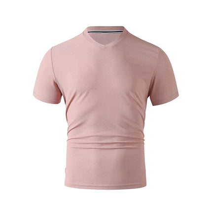 2025 New Men's Casual Fashion Simple V-neck Short-Sleeved T-shirt Summer Comfortable Breathable Versatile Top