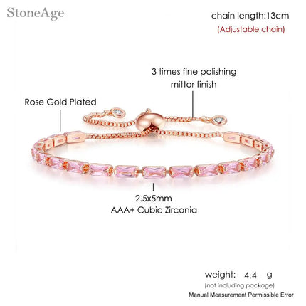 Pink Crystal Tennis Bracelets for Women Female Trend Romantic Shiny Zirconia Adjustable Folding Buckle Chain on Hand Jewelry
