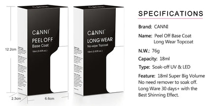 Canni TPO FREE HEMA FREE 18ml Long Wear Diamond Nowipe Top Coat Peeloff Base Coat Soak Off UV LED Gel Polish Nail Manicure