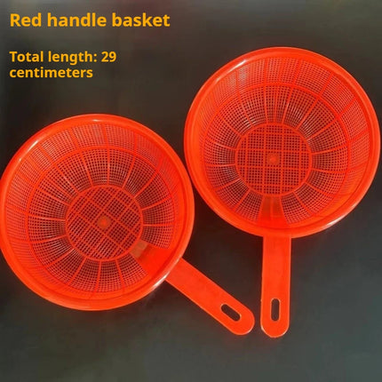 1/2Pcs Household Kitchen Plastic Basket Red Handle Vegetable Fruit Rice Wash Drain Storage Net Strainer Circular