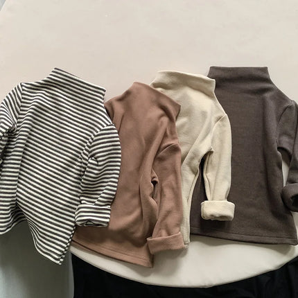 Autumn Winter Children T-Shirts 1-6Y Boys Girls Turtleneck Warm Striped Long Sleeve T Shirts Tops Tees Toddler Wear Kids Clothes