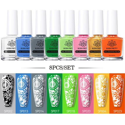 BORN PRETTY 4/6/8pcs Black White Nail Stamping Polish Varnish Set Kits Gold Silver for Nail Art Plates Stamp Oil Stamping Series