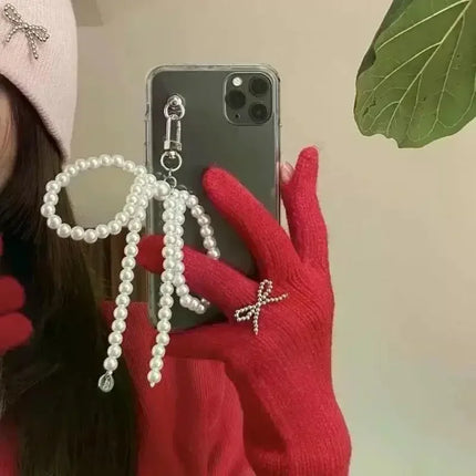 2025 New Korean Sweet Pearl Bow Keychain Heart Pendant Keyring Y2K Aesthetic Key Holder for Girls Bag Pendant Accessories