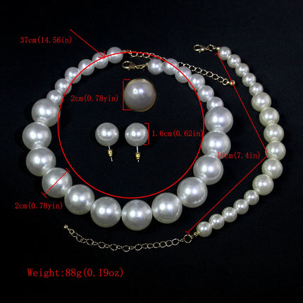 5 Women's Vintage Light Luxury French 5 Piece Imitation Pearl Jewelry Fashion Wedding Earring Bracelet Necklace Ring Set