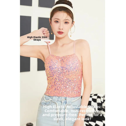 Small Sequin Ball One-Piece Fixed Vest Wrap Chest Base Layer Brtte for Girls Summer Outing ort High Elastic Polye...