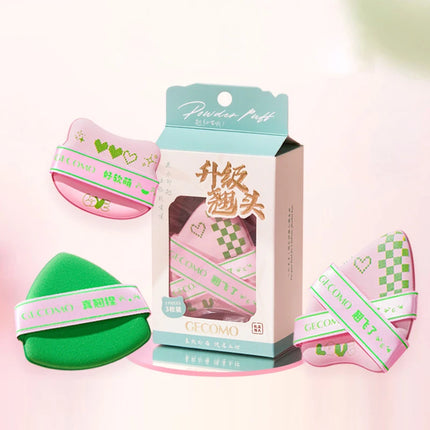 GECOMO Adorable Curved-Head Powder Puff Set — Ultra-Soft, Skin-Friendly, Non-Powder-Caking, Expands When Wet,