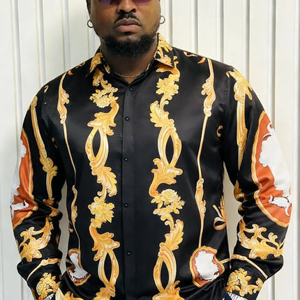 Men's Plus Size XS-6XL Long Sleeve Collar Shirt Colorful Baroque Pattern 3D Printed Shirt Hawaiian Vacation Social Mens Clothing