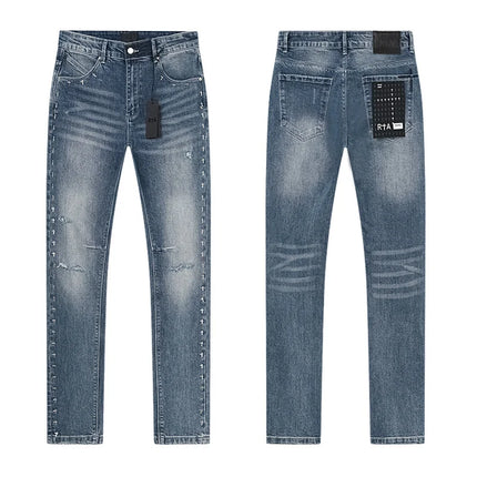 RTA Brand Men's Slim Fit Paint Graffiti Damaged Destroyed Hole Skinny Denim long Trouser Jeans Pants Streetwear