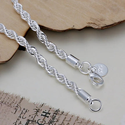 top quality 4MM Rope chain Silver color Jewelry fashion Twisted Bracelet for women men lady wedding gifts cute with