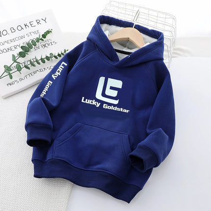 3-12 Years New Autumn Winter Boys Hoodies Lined With Plush Lining Thick Keep Warm Letter Hooded Sweatshirt For Kids