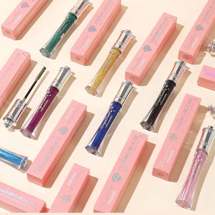 9 Color Diamond Mascara Sparkling Glitter Silver Black Mascara Shining Blue Pink Pearlescent Sequins Mascara Lengthening Eyelash