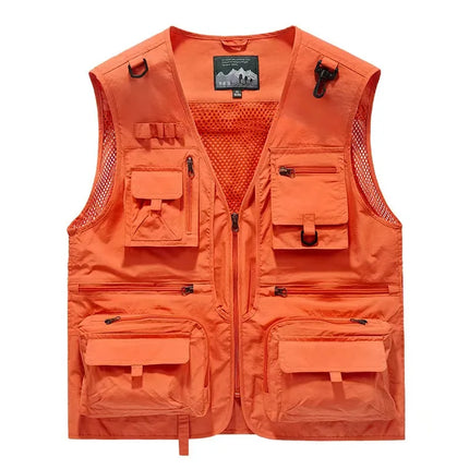 Summer Men's Casual Vest Solid Color Multi-pocket Mesh Patchwork Breathable Sleeveless Vest Camping Fishing Photography Vest Top