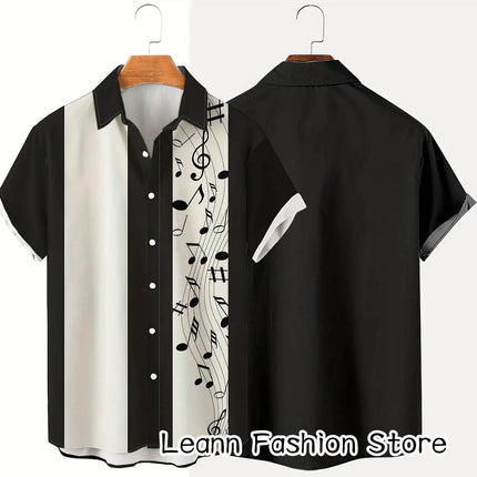 Men's Summer Poker Symbol Stripe Print Shirt Casual Beach Short Sleeve Clothing Male Button Lapel Collar Shirt Fashion Leisurewear