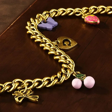 New Shining Cherry Keychain Bag Charm Colorful Fashion Car Key Chain Metal Flowers Key Ring Exquisite Gifts Souvenirs