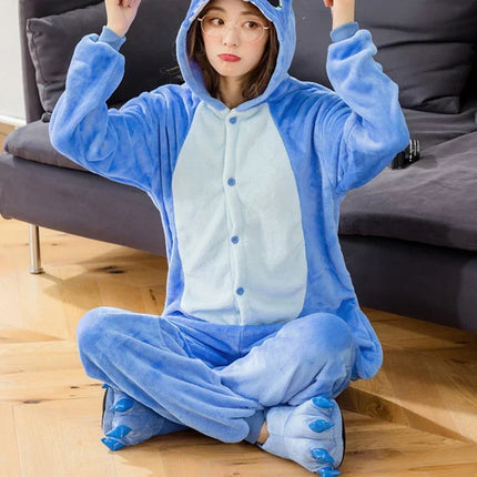 A Litter Of Bears Adults Kigurumi Onesie Couple Flannel Sleepwear Unisex Stitch Cartoon Animal Pajamas Set Winter Warm 2025 New