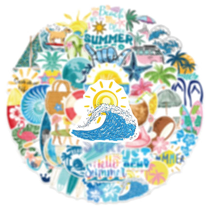 50/100PCS Cartoon Fresh Summer Beach Surfing Graffiti Stickers Graffiti Stickers Car Decoration Stationery Notebook Stickers