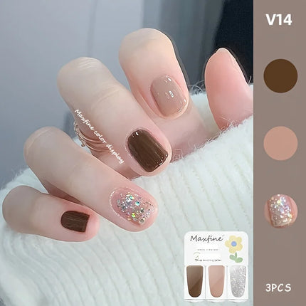 V14 Chocolate Mousse 3-Bottle Set - Quick Dry Long-lasting Peelable Water-based Nail Polish Triple Color Nail Polish