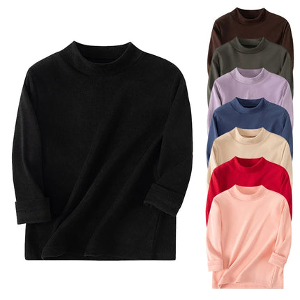 1/2/3piece Children's Autumn And Winter Warm Mid Neck Solid Color Base Casual Top T-shirt Boys And Girls Brushed Sports Pullover