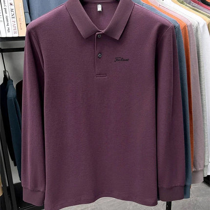 Golf brand Polo shirt long-sleeved fashionable printed men's top spring new 100% cotton skin-friendly comfortable casual T-shirt